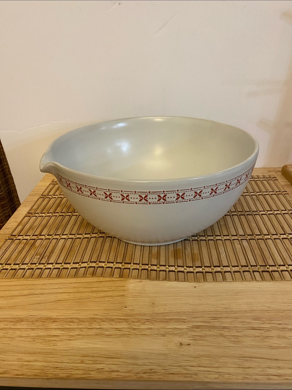 Hearth & Hand with Magnolia White Ceramic Mixing Stoneware Bowl with Red Band